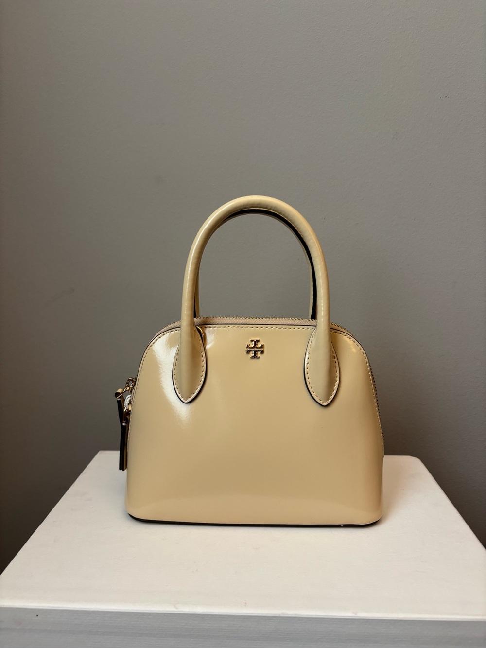 Tory Burch Pale Cream Patent Leather Dome Satchel